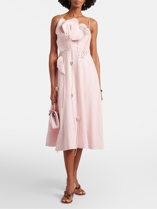 FARM Rio Dresses & Skirts - Farm Rio: Floral-appliqué linen-blend midi dress